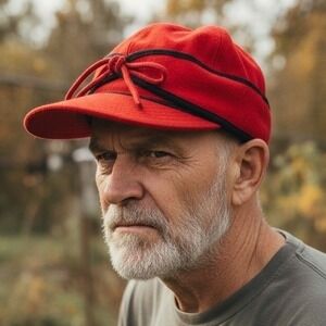 Broner‎ Mens Red Wool Blend Trapper Hat Ear Flaps Tie Closure L